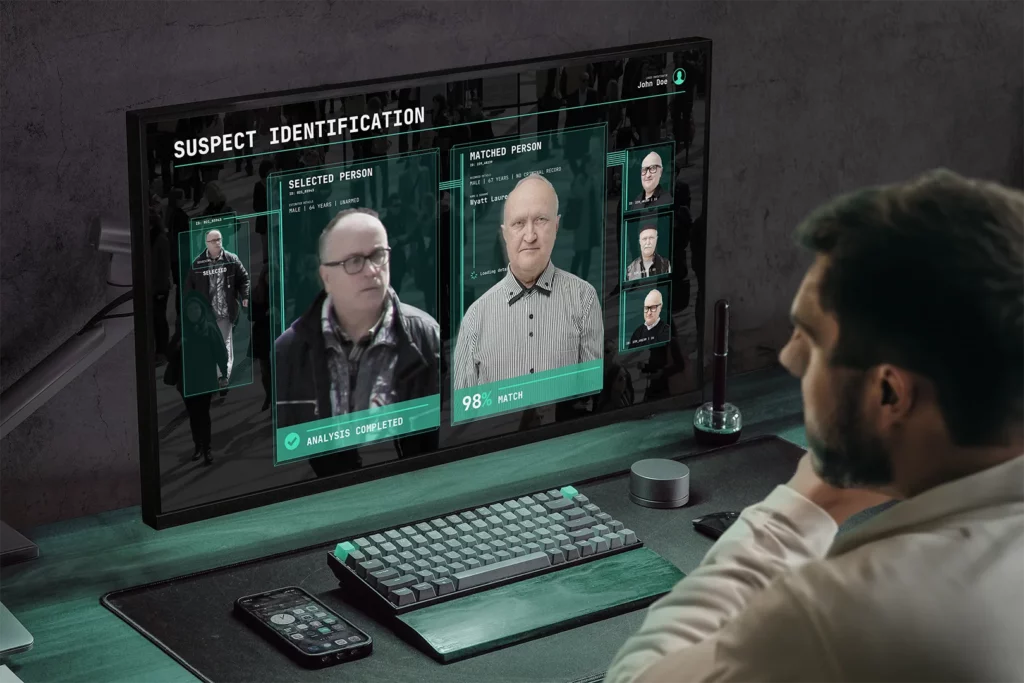 Investigator identifies a suspect with the power of facial recognition system Inspector.